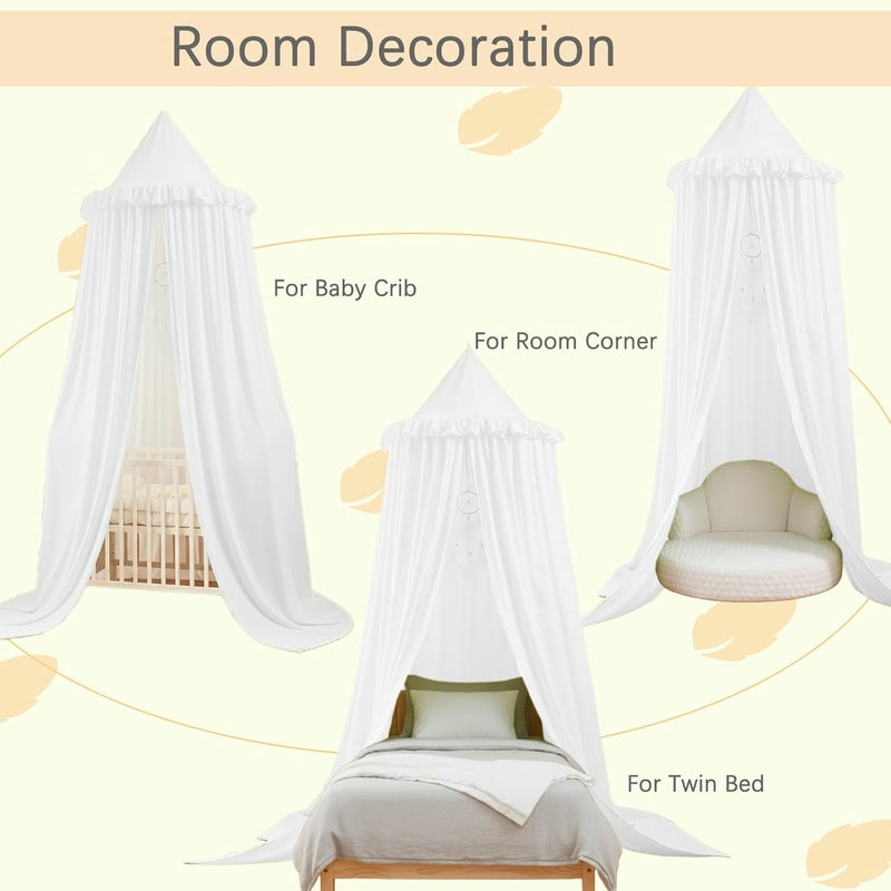 Akiky Kids Bed Canopy for Crib & Twin Size with Ruffles Dreamcatcher, Boys Princess Girls Nursery Room Decor Toddler Baby Dome Round Hanging Tent Curtains Skirt Over Bed Reading Nook Play Tents White - Image 2